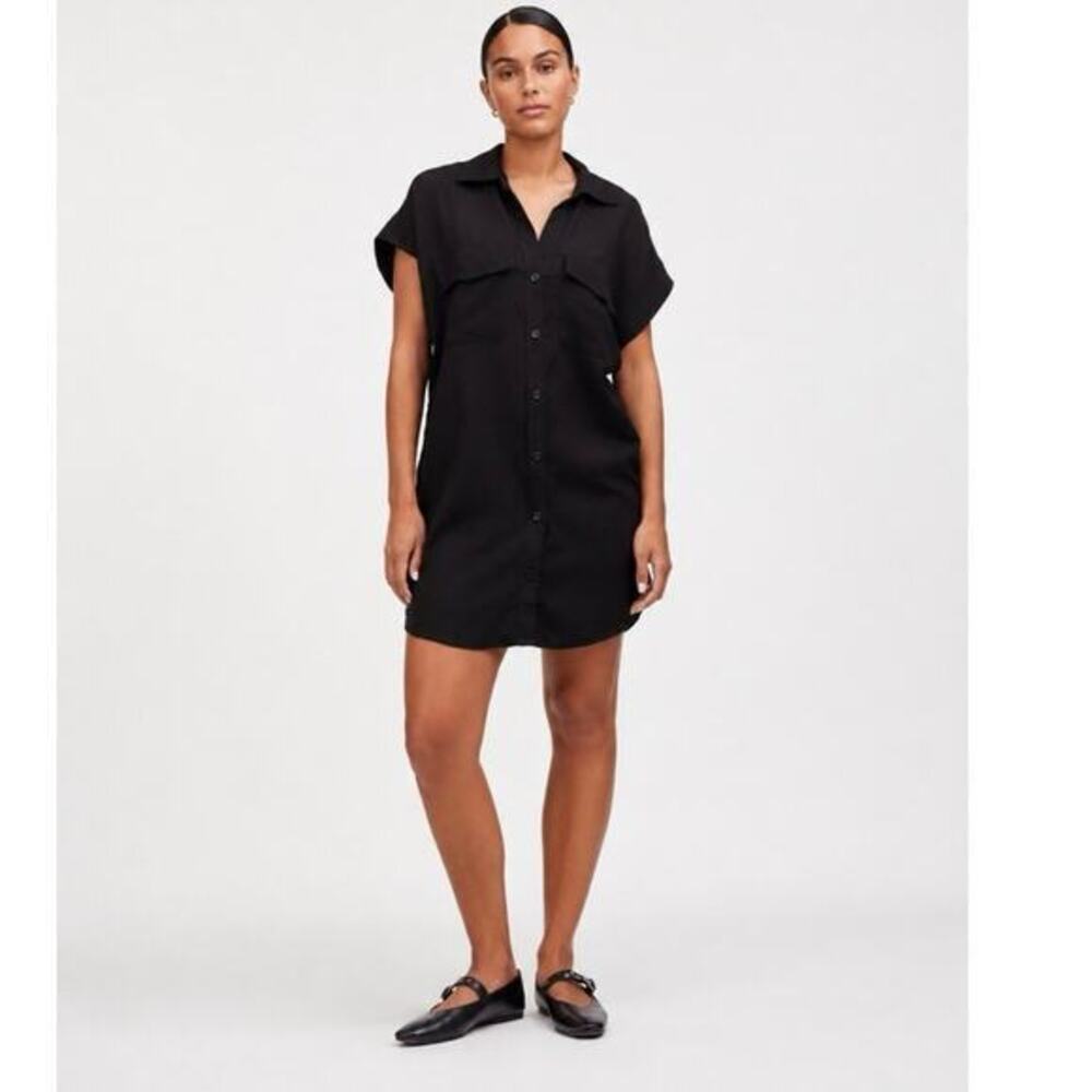 Madewell Black Collar Shirt Dress with Pockets